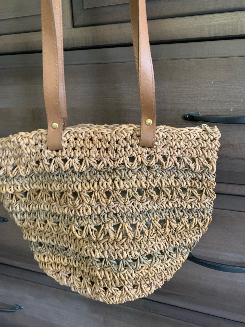Naturalizer Woven Straw Crochet Beach Market Tote Bag - Boho Tan